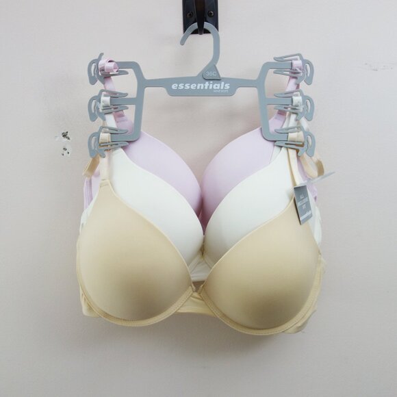 Rene Rofe 3-Pack Flexible Fit Push Bras Beige Cream Pink (36C) NWT! - Picture 1 of 9